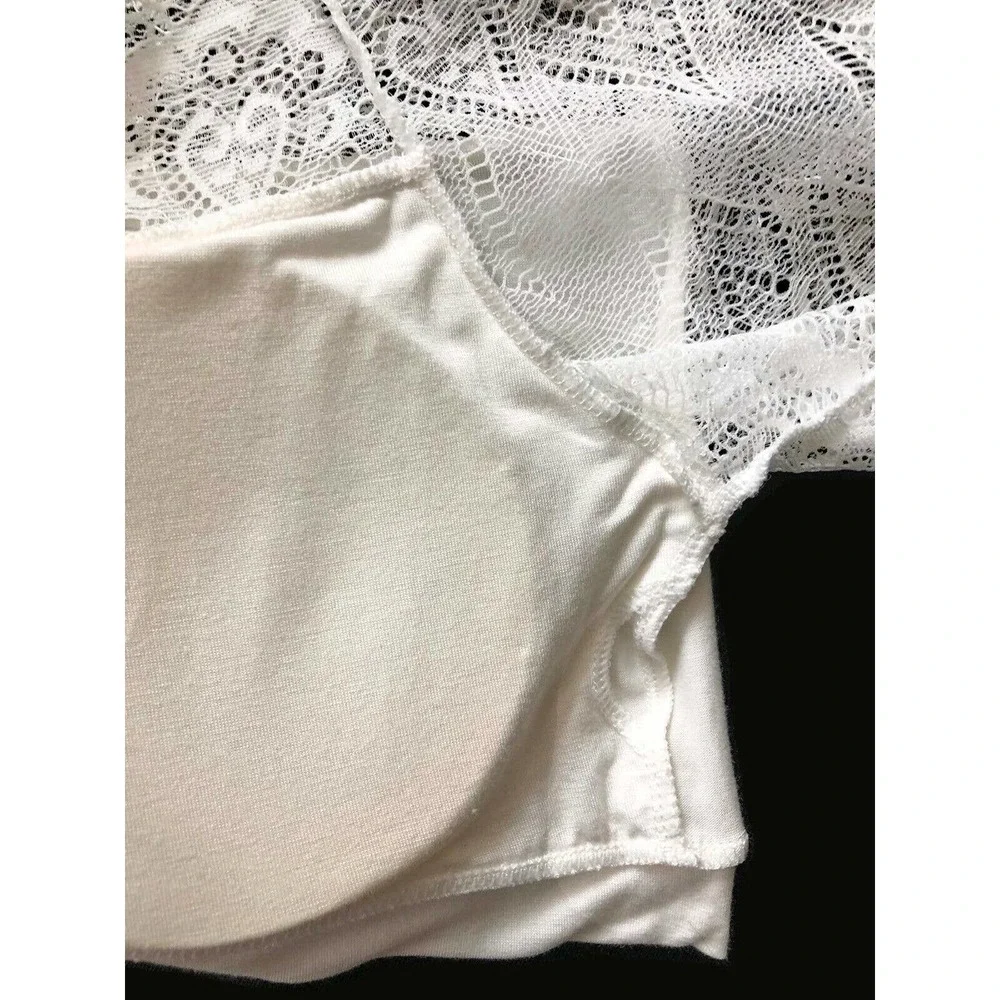 White Soft Bralette with Lace Trim and Sleeves Strapless Off The Shoulder Top OS